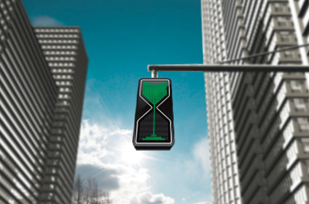 残り時間が砂時計で表示される、横断歩道の信号