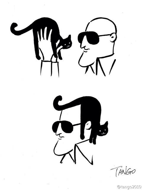 オチが衝撃的な漫画：黒ネコが、厳ついお兄さんのカツラに変身！