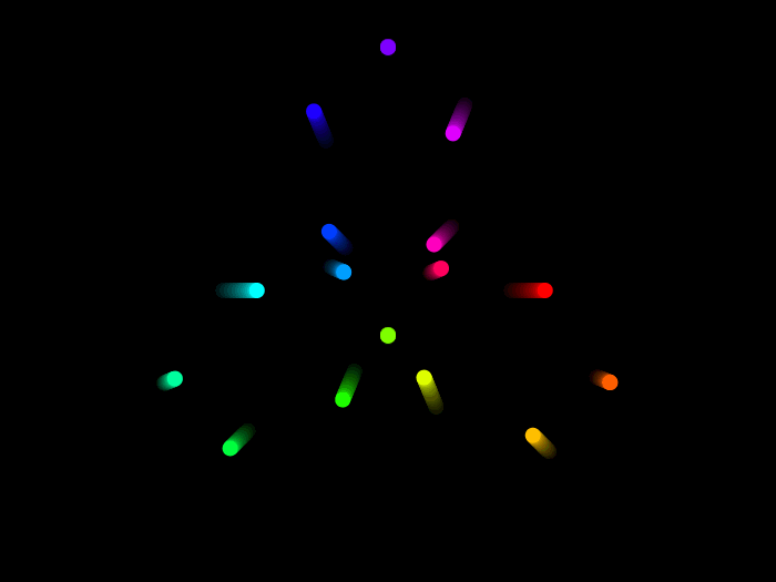 幾何学模様のデザイン：離れては集まるカラフルな玉
